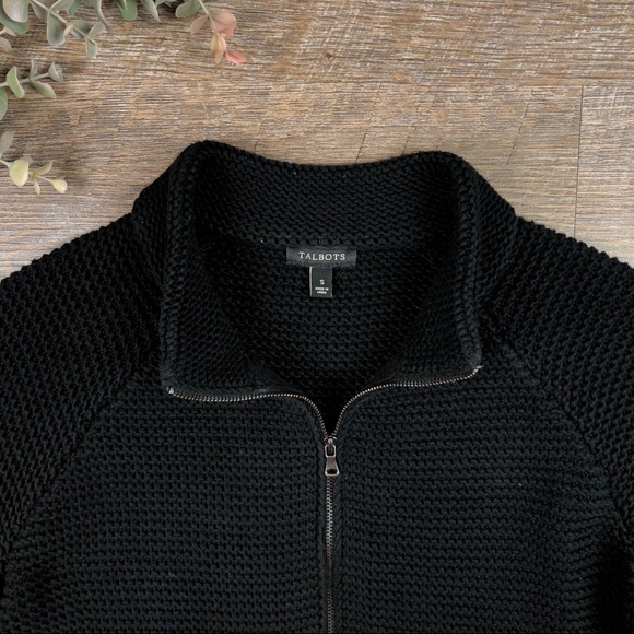 TALBOTS Black 100% Cotton Knit Cardigan Sweater - Picture 3 of 5